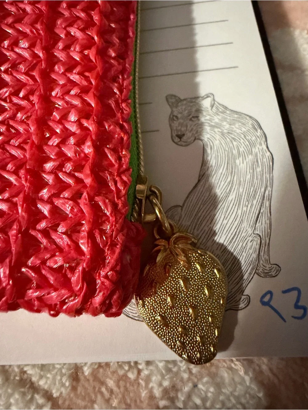 ipsy Red Woven Cosmetic Pouch strawberry